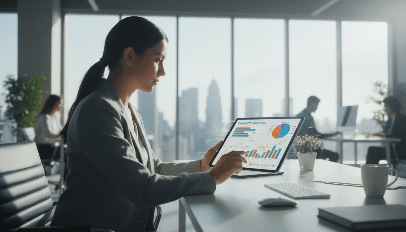 Investor reviewing a deal packet on a tablet in a bright office