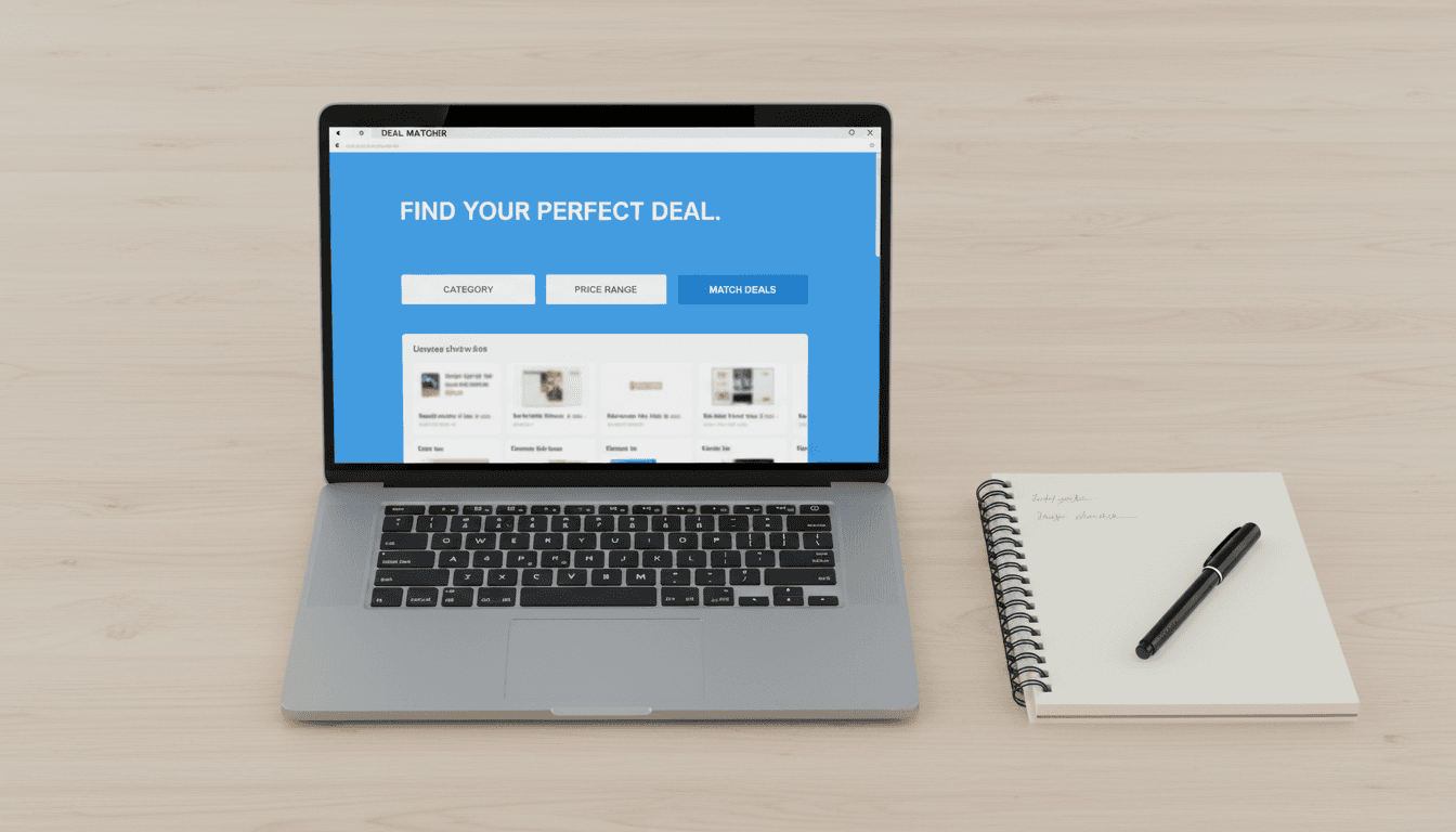 Investor setting property criteria on a laptop with a notebook nearby