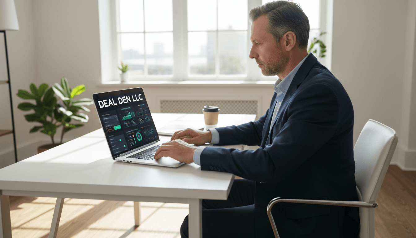 Investor adjusting filters on a real estate platform in a modern office setting