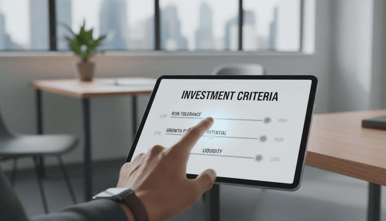 hand adjusting investment criteria sliders on a tablet