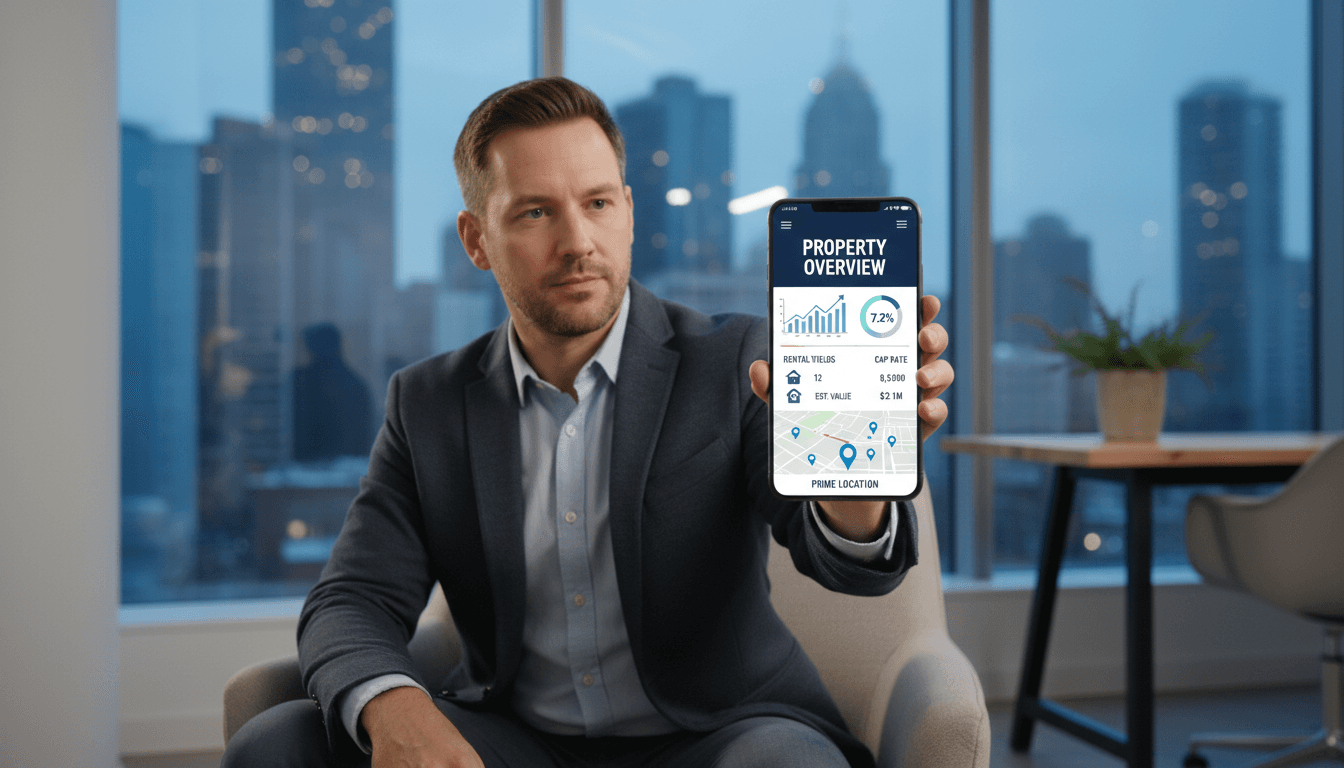 Smartphone showing property alert notification held by an investor